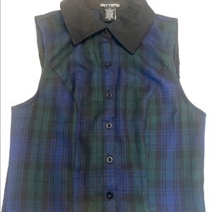 Hot Topic green and blue plaid button up crop tank